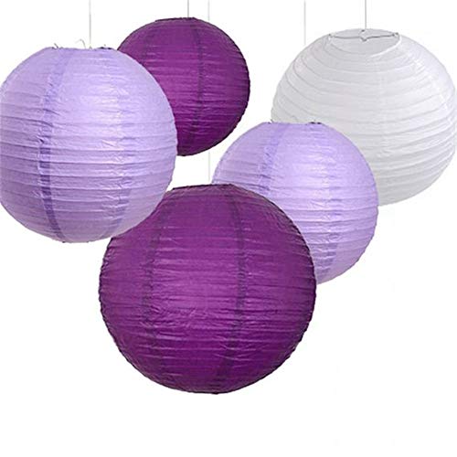 Product Cover 18Pcs Purple Lavender White Round Paper Lanterns Lavender Purple Themed Party Decorations for Wedding Party Decorations Birthday Party Decorations Bridal Shower Decorations Baby Shower Decorations
