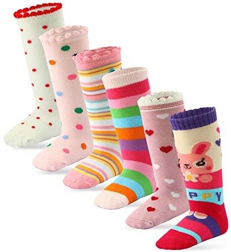 Product Cover 6 Pairs Toddler Girl Knee High Grips Socks, Baby Socks Girl School Socks Anti Slip for Kids (6 Pairs, Fit Age 3-5 Years)
