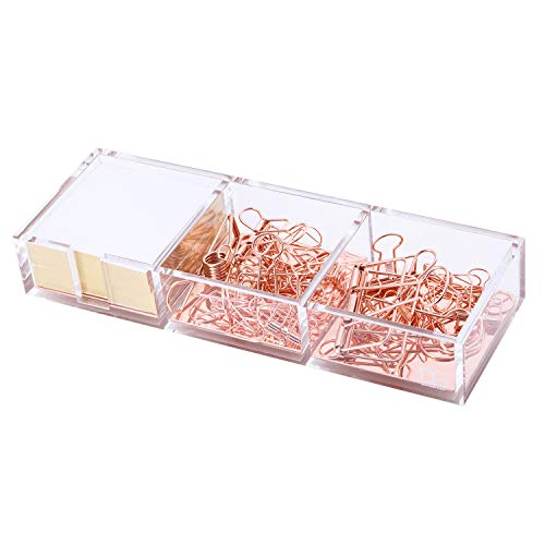 Product Cover Rose Gold Notes Holder with Cube Memo Pad 320 Sheets, Acrylic 3 in 1 Drawer Organizer by Draymond Story - Desktop Stationery Series (Thank You Gifts for Boss)