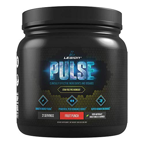 Product Cover Legion Pulse, Best Caffeine Free Natural Pre Workout Supplement for Women and Men - Powerful Nitric Oxide Booster, Non Stimulant w/Beta Alanine, Citrulline and Alpha GPC, (Caffeine Free Fruit Punch)