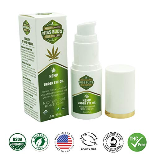 Product Cover Miss Bud's Hemp Eye Oil Reduce Fine Wrinkle Lines, Tone, Smooth and Deeply Moisturize Skin Made from Pure Hemp Seed Oil