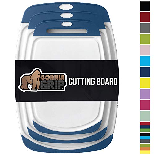 Product Cover Gorilla Grip Original Oversized Cutting Board, 3 Piece, BPA Free, Dishwasher Safe, Juice Grooves, Larger Thicker Boards, Easy Grip Handle, Non Porous, Extra Large, Kitchen, Set of 3, Blue