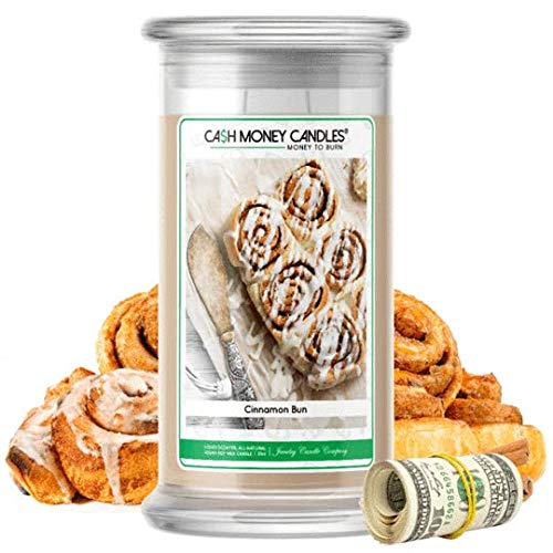 Product Cover  Cash Money Candles | $2-$2500 Inside | Guaranteed Rare $2 Bill | Large Long-Lasting 21oz Jar All Natural Soy Candle | Hand Poured Made in The USA Family Owned (Cinnamon Bun)