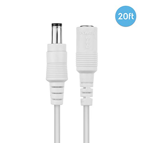 Product Cover Amcrest Universal 12V DC Power Extension Cable (20ft) for Power Supply/Adapter/Outdoor Security Cameras, Compatible with All CCTV/IP Camera Brands, 5.5mm DC Plug, 20 Feet, White (20FTEXTW-12V)