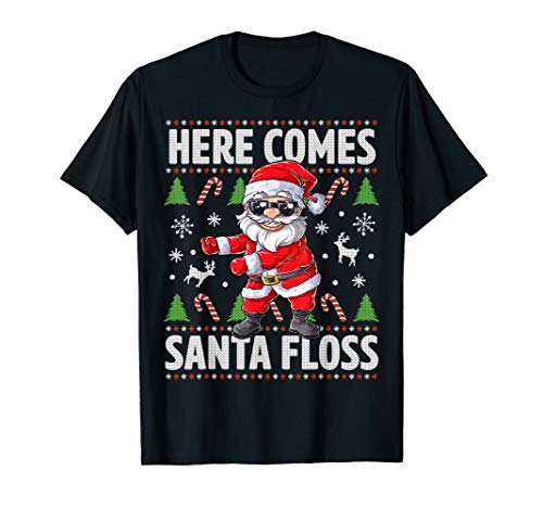 Product Cover Here Comes Santa Floss Ugly Christmas Boys Kids Men Flossing T-Shirt