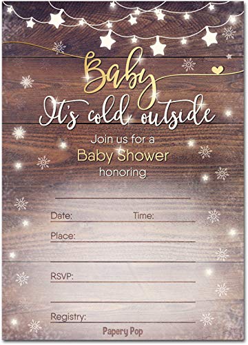 Product Cover 30 Baby Shower Invitations for Boy or Girl with Envelopes (30 Pack) - Baby It's Cold Outside - Gender Neutral - Fits Perfectly with Rustic Wooden Baby Shower Decorations and Supplies