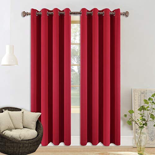Product Cover YGO Blackout Curtains Thermal Insulated Grommet Blackout Window Drapes for Living Room Solid Room Darkening Energy Efficiency Window Treatment W52 x L95 Inch 2 Panels True Red