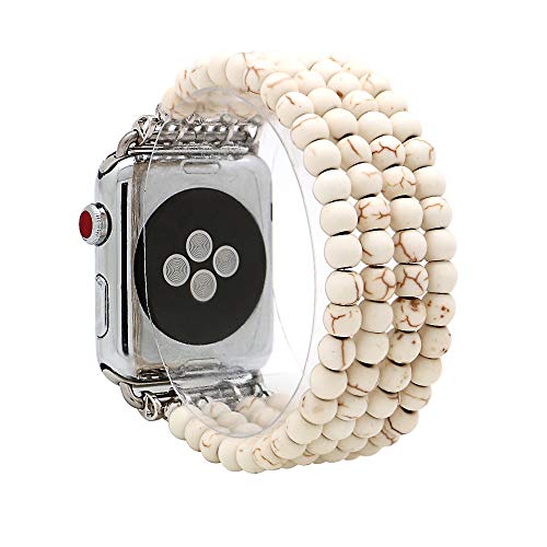 Product Cover KAI Top Replacement iWatch Band Fashion Beaded White Turquoise Elastic Jewelry Bracelet Band Strap Women Girl Compatible for 38mm 42mm Apple Watch Series 3/2/1 (White Turquoise, 38mm)