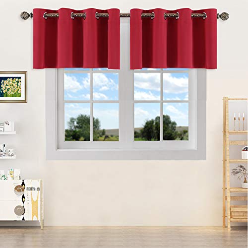 Product Cover YGO Solid Grommet Top Blackout Curtain Valance - Window Treatment for Living Room Short Straight Drape Valance Set of 2 Panels (52 X 18 inch,True Red)