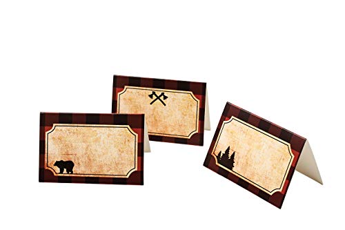 Product Cover BCHOCKS Lumberjack Party Place Cards - Lumberjack Buffalo Plaid Food Tents and Food Labels Decorations, Woodland Baby Shower Party Supplies