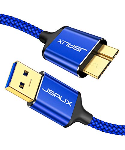 Product Cover USB 3.0 Micro Cable, JSAUX 2 Pack (3.3ft+6.6ft) USB 3.0 A to Micro B Cable Charger Nylon Braided Cord Compatible with Samsung Galaxy S5, Note 3, Note Pro 12.2, Hard Drive, Camera etc. (Blue)