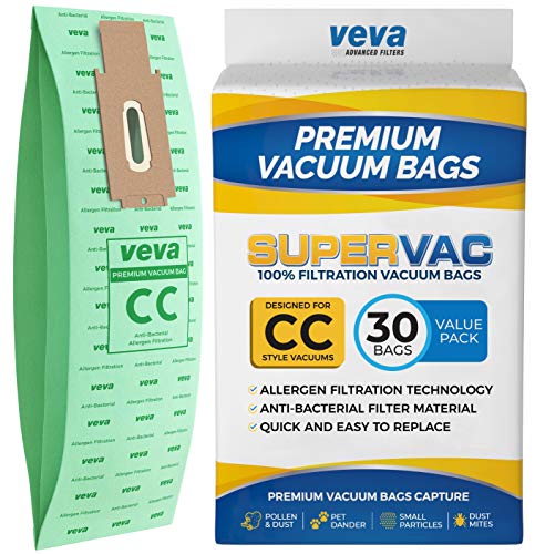 Product Cover VEVA 30 Pack Premium SuperVac Vacuum Bags Style CC Work with Oreck Type CC Hypo-Allergenic Model XL5, XL7, XL21, 2000, 3000, 4000, 7000, 8000, 9000
