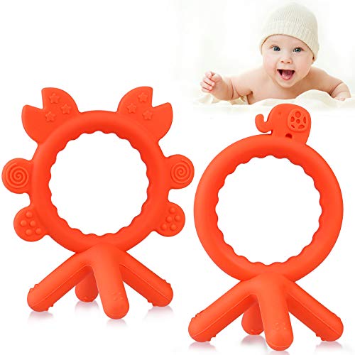 Product Cover Baby Teething Toy，Bestwin Bendable & Freezer friendly Silicone Baby Teether . BPA & Phthalates Free，Natural Organic Infant Teether .（2 PACK）- Orange
