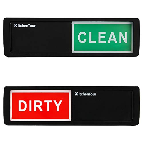 Product Cover KitchenTour Clean Dirty Dishwasher Magnet - Upgrade Super Strong Magnet Version - Easy to Read Non-Scratch Magnetic Indicator Sign with Clear, Bold & Colored Text - Black
