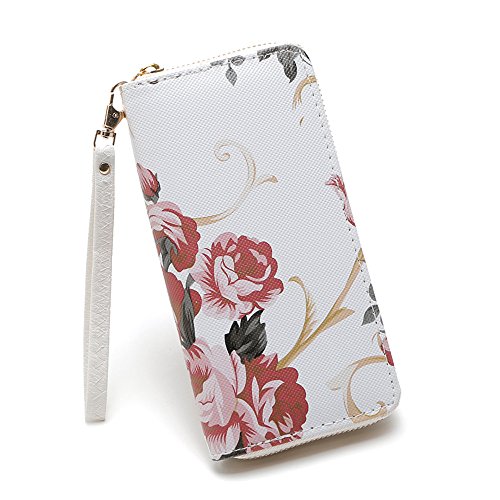 Product Cover MaxFox Women Fashion Single Pull Rose Long Wallet Zipper Coin Purse Phone Bag Divider Organizer Storage Clutches (A)