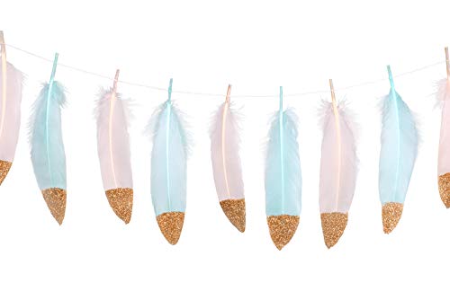 Product Cover LOVENJOY 15pcs Gold Dipped Feather Garlands for Kids Tent Teepee Decorations, Wedding Nursery Baby Shower