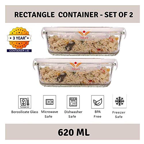 Product Cover Femora Borosilicate Glass Microwave Safe Container, 620Ml, Set of 2, Clear