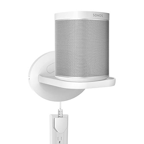 Product Cover Sonos Speaker Wall Mount Shelf Holder for Sonos One (Gen 2)- Google Nest Mini, Google Nest WiFi - Adjustments for Best Audio, Hold up to 15 lbs - White