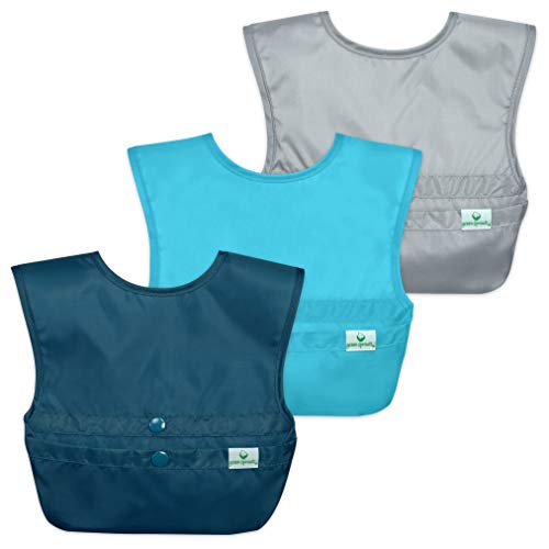 Product Cover green sprouts Snap & Go Easy-wear Bibs (3 pk) | Comfortable, waterproof protection for messy eaters | Neatly roll up for mess & utensil storage, Flipped pocket easily catch spills, Easy clean