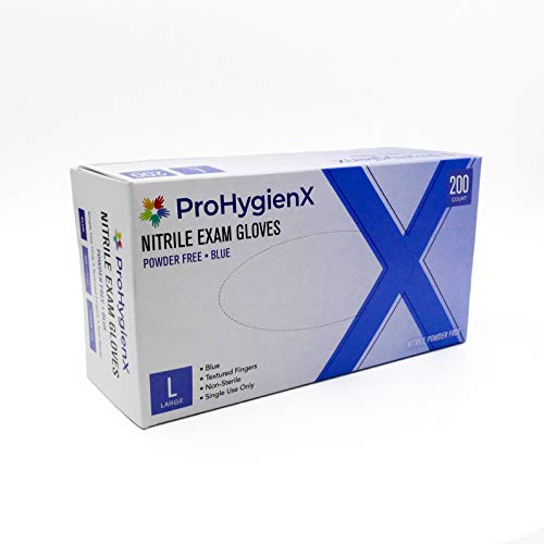 Product Cover Prohygienx Nitrile Powder Free Exam Glove, Latex Free Rubber Gloves, Chemo Rated, Non-Sterile, Single Use Only, 200-Count (Large)
