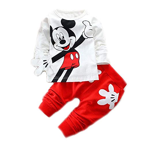 Product Cover Bold N Elegant Attractive White n Red Mickey Mouse Cute Cartoon Tshirt Pyjama Set Little Baby Boy Girl Clothing Two Piece Full Length Tee n Pant for Kids