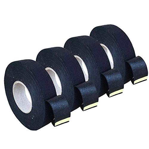 Product Cover 4 Rolls Wire Loom Harness Tape, Wiring Harness Cloth Tape, Black Adhesive Fabric Tape for Automobile Electrical Wire harnessing Noise Damping Heat Proof 19 mm X 15m