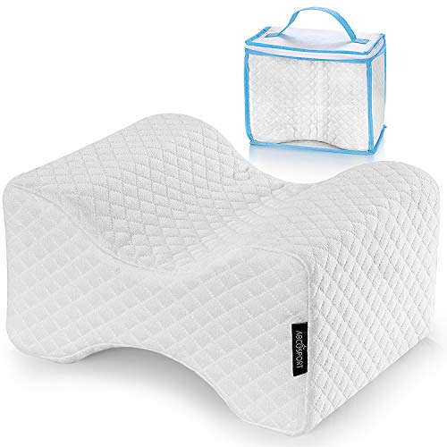 Product Cover Memory Foam Knee Pillow - Leg Pillow Wedge for Side Sleepers, Pregnancy, Spine Alignment - Hip, Back, Leg, Knee Pain Relief - Breathable, Hypoallergenic and Comfortable - Washable Cover - with Bag