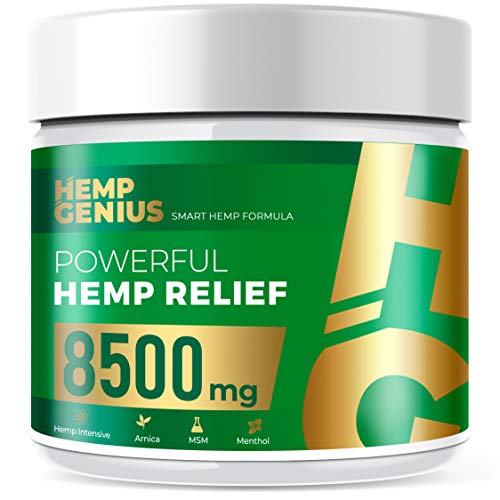 Product Cover Hemp Genius Pain Relief Cream - Relieves Muscle, Joint Pain, Lower Back Pain, Knees, and Fingers - Inflammation - Hemp Extract Remedy - Hemp Oil with MSM - Arnica
