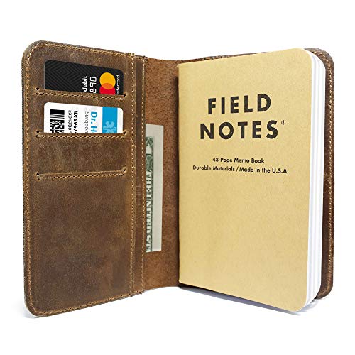 Product Cover Leather Field Notes Cover for Memo - fits Moleskine Cahier Pocket Sized Notebook, fits 3.5