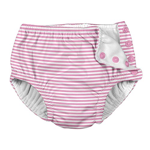 Product Cover i play. by green sprouts Baby Girls Snap Reusable Swim Diaper, Light Pink Pinstripe, 18 Months