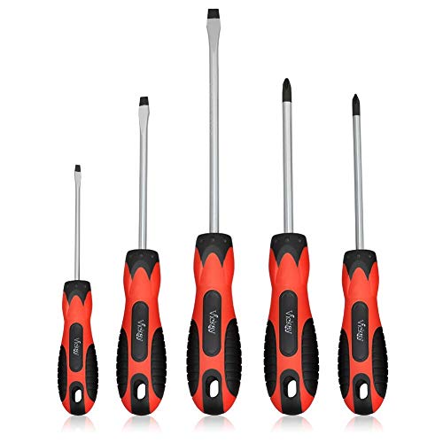 Product Cover Magnetic Screwdriver Set,5 Pieces Slotted and Phillips Screwdriver with Ergonomic Comfortable Non-skid Handle,Permanent Magnetic Tips,Rust Resistant Heavy Duty Craftsman Toolkit For Wet, Oily Hand