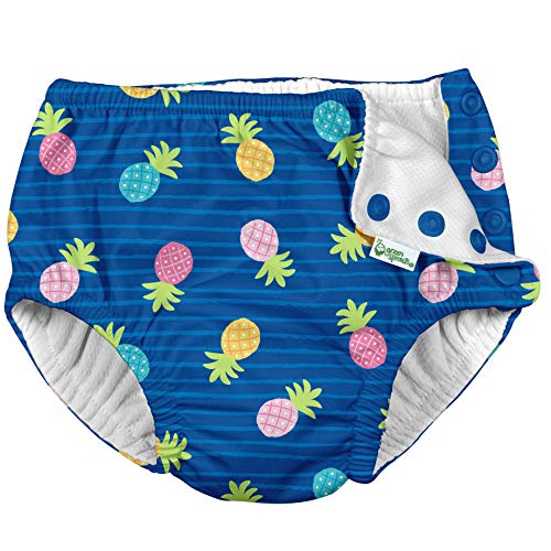 Product Cover i play. by green sprouts Baby Girls Snap Reusable Swim Diaper, Blue Pineapple Stripe, 6 Months