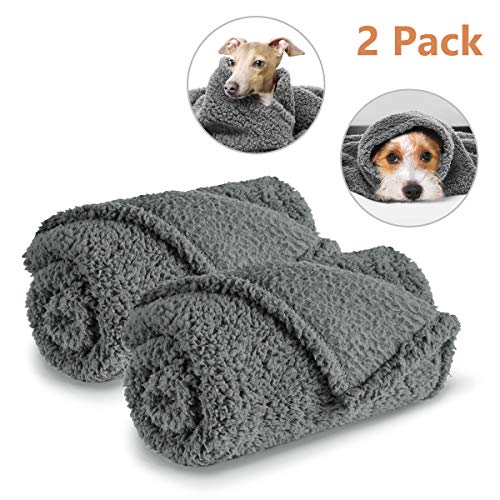 Product Cover AIPERRO 2 Pack Premium Fluffy Fleece Dog Blanket, Soft and Warm Gray Pet Throw Blankets Bed Couch Car Seat Cover Washable for Puppies and Cats, Medium