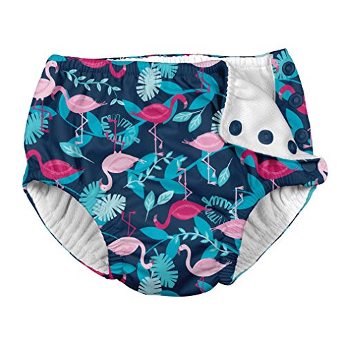 Product Cover i play. by green sprouts Baby Girls Snap Reusable Swim Diaper, Navy Flamingos, 6 Months