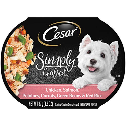 Product Cover CESAR SIMPLY CRAFTED Canine Cuisine Complement Adult Wet Dog Food Topper Chicken, Salmon, Potatoes, Carrots, Green Beans & Red Rice, (10) 1.3 oz Tubs