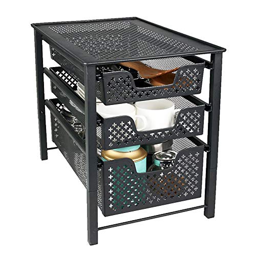Product Cover MustQ Stackable 3 Tier Organizer Baskets with Mesh Sliding Drawers, Ideal Cabinet, Countertop, Pantry, Under The Sink, and Desktop Organizer for Bathroom,Kitchen, Office.