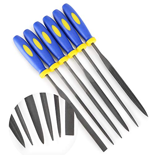 Product Cover MINI Needle File Set (Carbon Steel 6 Piece-Set) Hardened Alloy Strength Steel - Set Includes Flat, Flat Warding, Square, Triangular, Round, and Half-Round File(6'' Total Length)