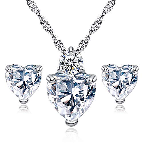 Product Cover Xeminor Necklace Earrings 'Ears Diamond Heart Style Elegant Women Crystal Jewelry Set Crystal Pendant Necklace + Earrings