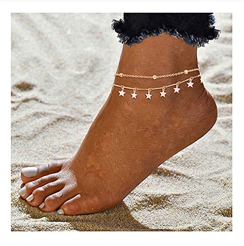 Product Cover Wishoney Star Anklet Boho Beach Jewelry Layer Anklet Chain for Women Adjustable Anklet