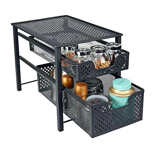 Product Cover MustQ Stackable 2 Tier Organizer Baskets with Mesh Sliding Drawers, Ideal Cabinet, Countertop, Pantry, Under The Sink, and Desktop Organizer for Bathroom,Kitchen, Office.