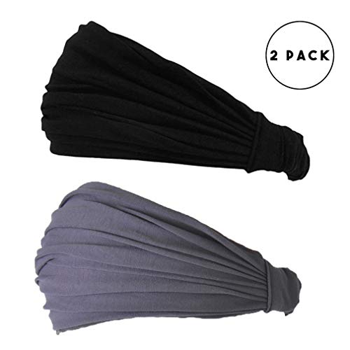 Product Cover CHARM Black & Dark Gray Japanese Bandana - 2-Pack Headbands for Men and Women Snug Fit