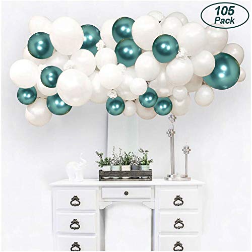 Product Cover Green Balloon Garland, 105Pcs Metallic Chrome Green White Latex Balloons, DIY Balloon Arch for Wedding Birthday Baby Shower Parties Decorations