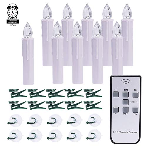 Product Cover 10 PCS LED Window Candles with Timer, Battery Operated Mini Taper Candle Lights, Christmas Tree Candles, Perfect for Home Decoration, Chandelier, Wedding, Warm White