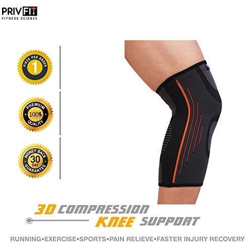 Product Cover Privfit 3D Kitted Hyper-Protective Compression Knee Brace with Silicon Wave Anti-Sliding Protection for Sport,Exercise,Running,Pain Free Movement, Injury Recovery, Grey,Pack of one - Xtra Large