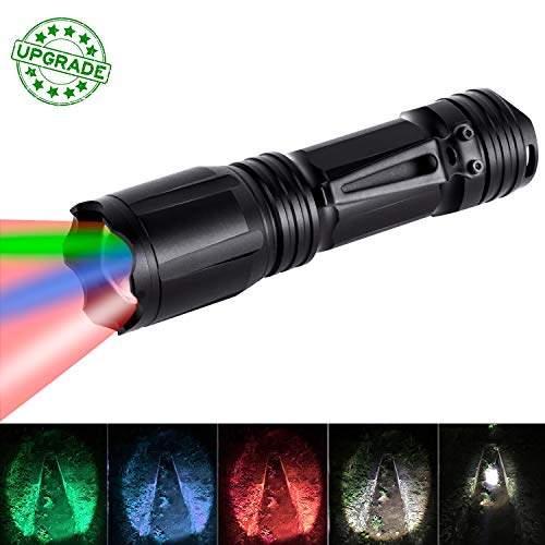 Product Cover LUMENSHOOTER Upgraded 4 Color in 1 Multi-Color Tactical Flashlight Torch 3AAA 18650 Zoomable Green Red Blue White with Memory XML RGBW Hunting Light for Night Vision,Fishing(Batteries Not Included)