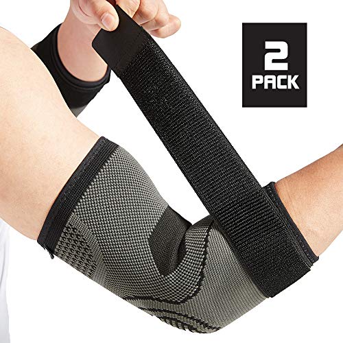 Product Cover Elbow Brace with Strap for Tendonitis 2 Pack, Tennis Elbow Compression Sleeves, Golf Elbow Treatment
