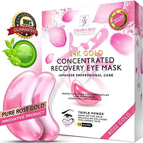 Product Cover Eye Pads 24k Rose Gold Eye Mask Anti-Aging Hyaluronic Acid Eye Patches Pink Under Eye Mask for Moisturizing & Reducing Dark Circles Puffiness Wrinkles
