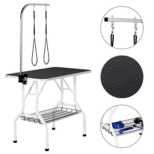 Product Cover Yaheetech Pet Dog/Cat Grooming Table Foldable Height Adjustable - 36-inch Drying Table w/Double Loops/Mesh Tray Maximum Capacity Up to 220lbs Black