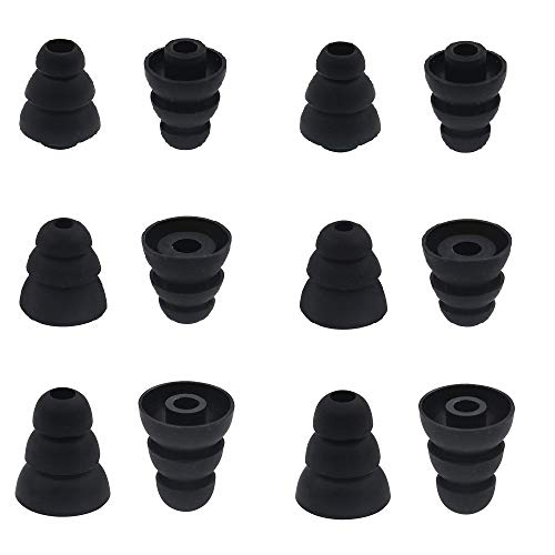 Product Cover BLLQ 6 Pairs Replacement Triple Flange Conical Ear Tips Earbuds Eartips Silicone Buds for Most in Ear Headphones (Sony Senso Powerbeats Jaybird etc.) Black [S/M/L 3 Size] (3flange Tips 3)