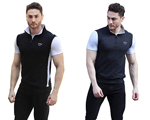 Product Cover Dream of Glory Inc. Men's Cotton Sleeveless Quarter-Zip High Neck Sweatshirts for Men Also in Plus Sizes: XS - 9XL (Pack of 1 or 2)